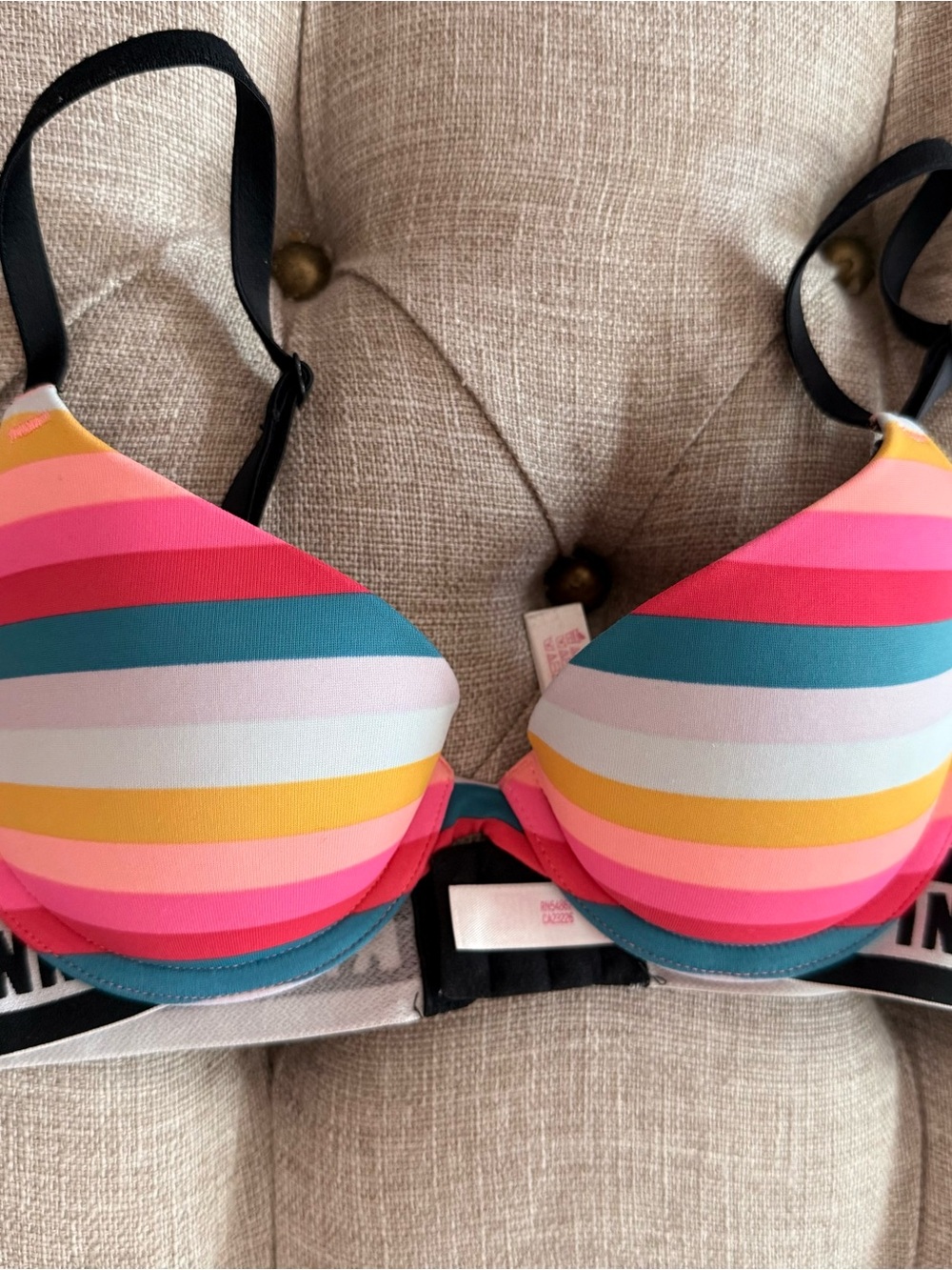 PINK Victoria's Secret Multicolor Striped Push-Up Bra 32AA RARE